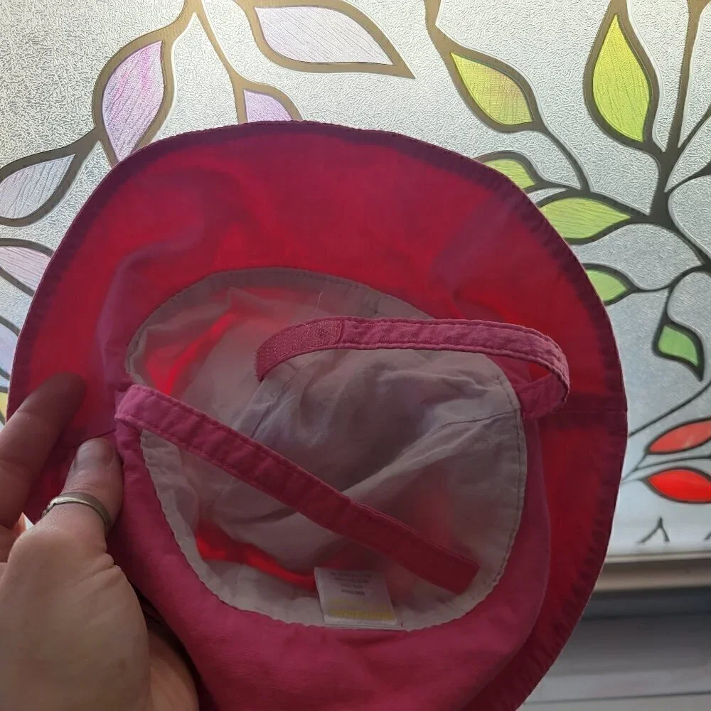 Gymboree Girls Pink Bucket Hat With Velcro Straps And Pink Bow Size 6-12M